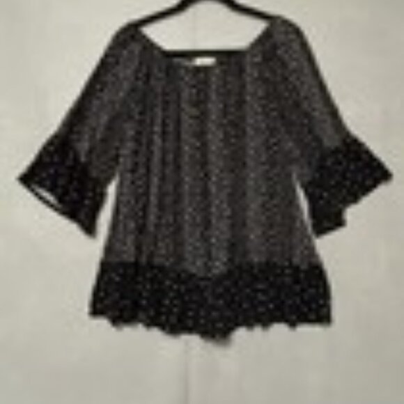 Style & Company Ruffled hem Peasant Blouse Black With Heart Pattern - Picture 1 of 4